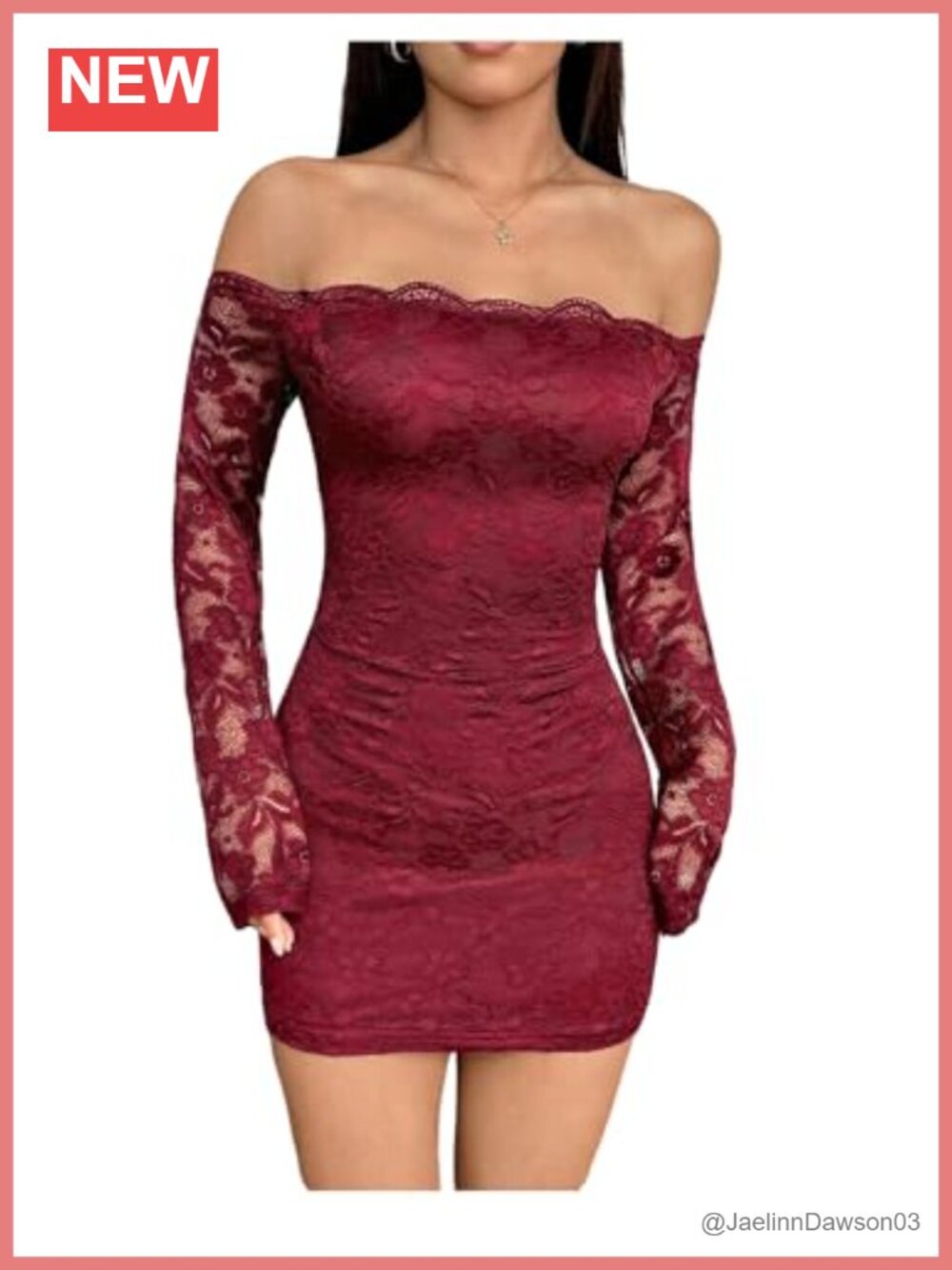 Lace Off Shoulder Mini Dress Long Sleeve Bodycon Party Club